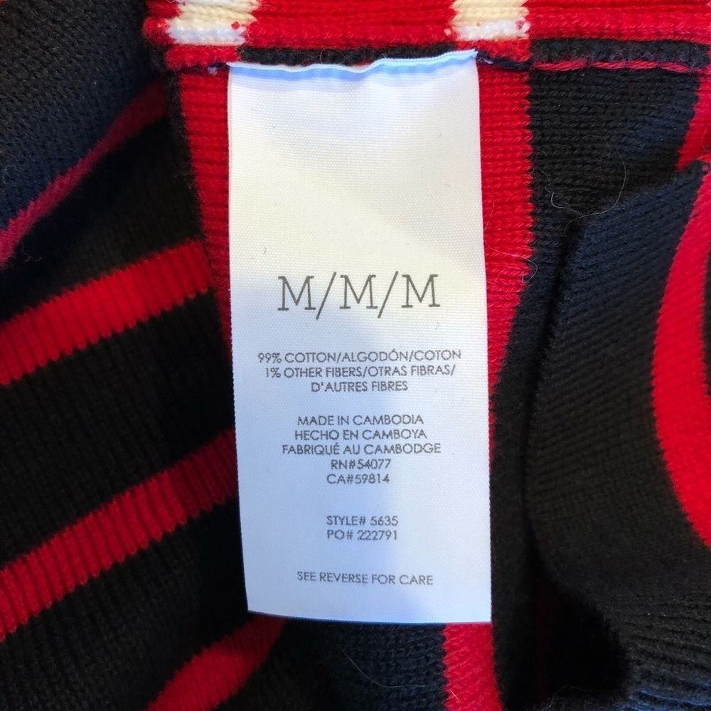 🌈 6/$60, Cabi Pocket Pullover, Striped Sweater, Red, White, Black, Size Medium - Picture 3 of 7